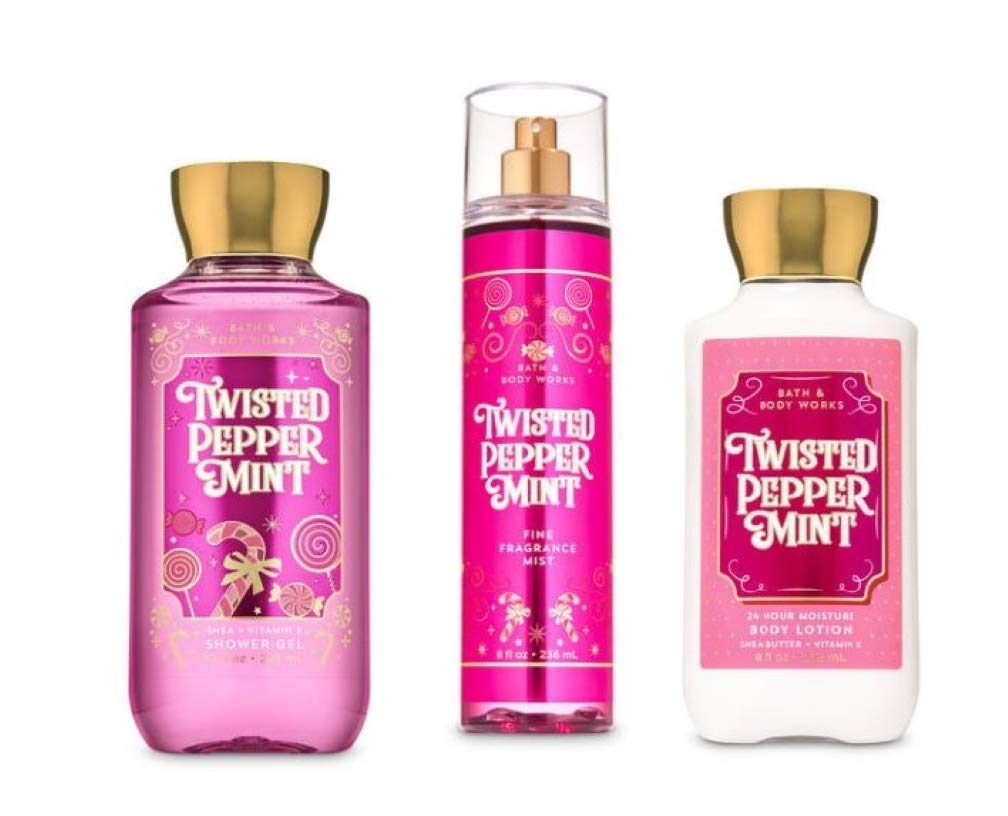 Bath and Body Works - Twisted Peppermint - Winter 2019 - Daily Trio - Shower Gel, Fine Fragrance Mist & Super Smooth Body Lotion