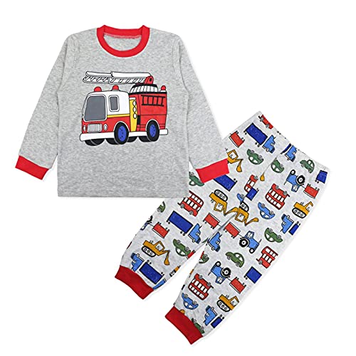 WYTbaby Pyjama Enfant Garcon 2 PièCes 100% Coton Manche Longue Haut Pantalon Pyjama Pompier Pyjama Garcon Petit Bateau Printemps Automne Pyjama pour 1-5 Ans Gris Cover
