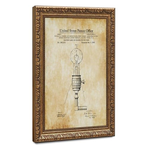 Toile vintage Thomas Edison lampe électrique - Cadre déco bureau et salon