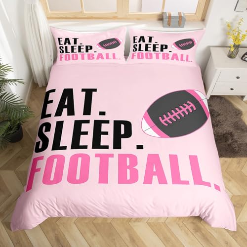 jejeloiu Girls Football Duvet Cover Toddler Size Pink Rugby Bedding Set for Kids Boys American Football Lover Comforter Cover Sports Gifts Microfiber Bedspread Bedroom Bedclothes