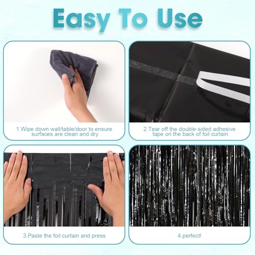 Image of Voircoloria 2 Pack Black Tinsel Foil Fringe Curtains, Black Party Decorations, Metallic Tinsel Party Streamers Backdrop for Birthday Halloween New Years Graduation Party Decorations