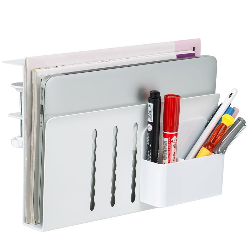 Organizer laterale da scrivania, verticale, senza trapano, da appendere sotto la scrivania, supporto per laptop e scaffale per riporre oggetti, organizer con morsetto per ufficio e casa (A Organizer laterale da scrivania, verticale, senza trapano, da appendere sotto la scrivania, supporto per laptop e scaffale per riporre oggetti, organizer con morsetto per ufficio e casa (A