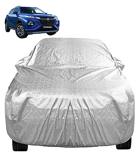 Image of Auto Hub Waterproof Car Cover Compatible with Maruti Fronx with Mirror Pocket, Soft Cotton Lining, Waterproof Fronx Car Cover- Metallic Silver