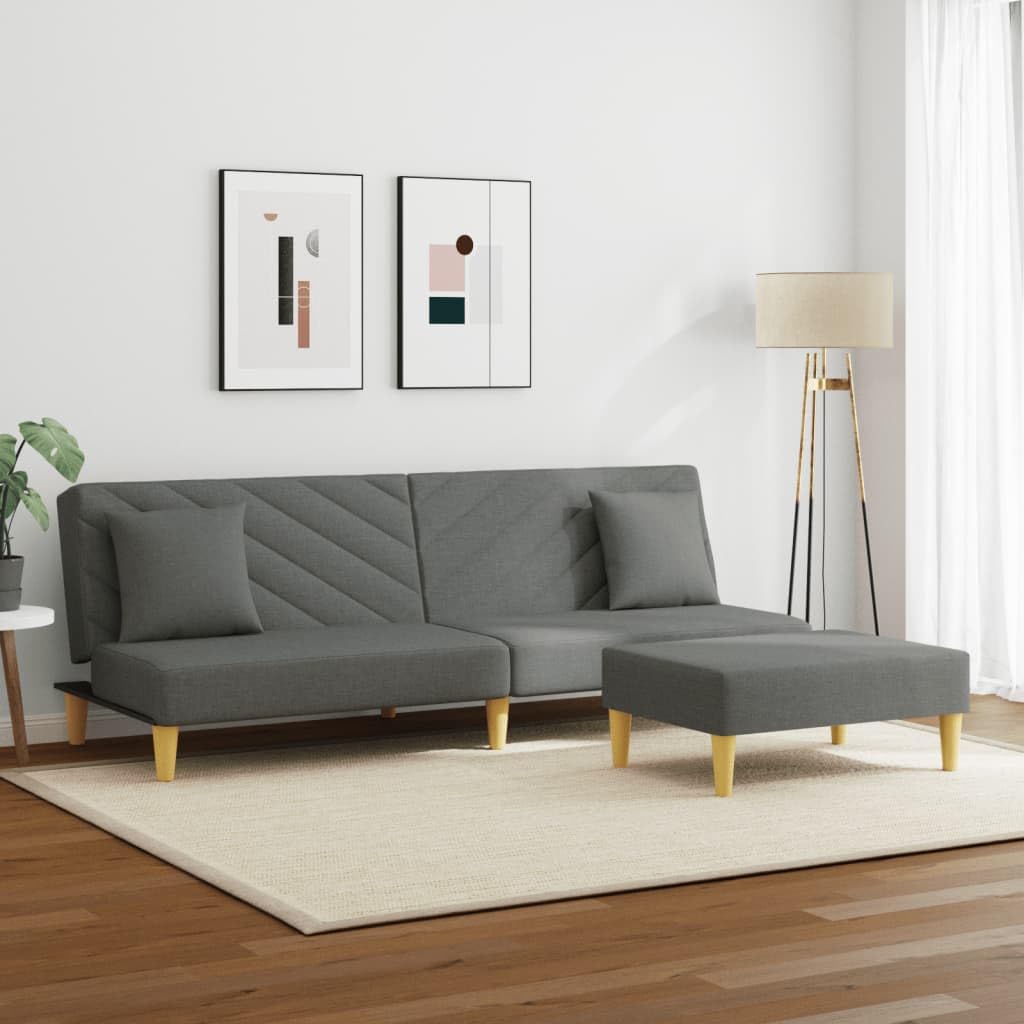 Homgoday Sofá Cama de 2 plazas con Almohadas y Taburete Tela Gris Oscuro, Sillones de Televisión, Sofás de Descanso Relax, Sofas De Salon, Hogar Sofa Muebles，Asientos Tapizados para Salón