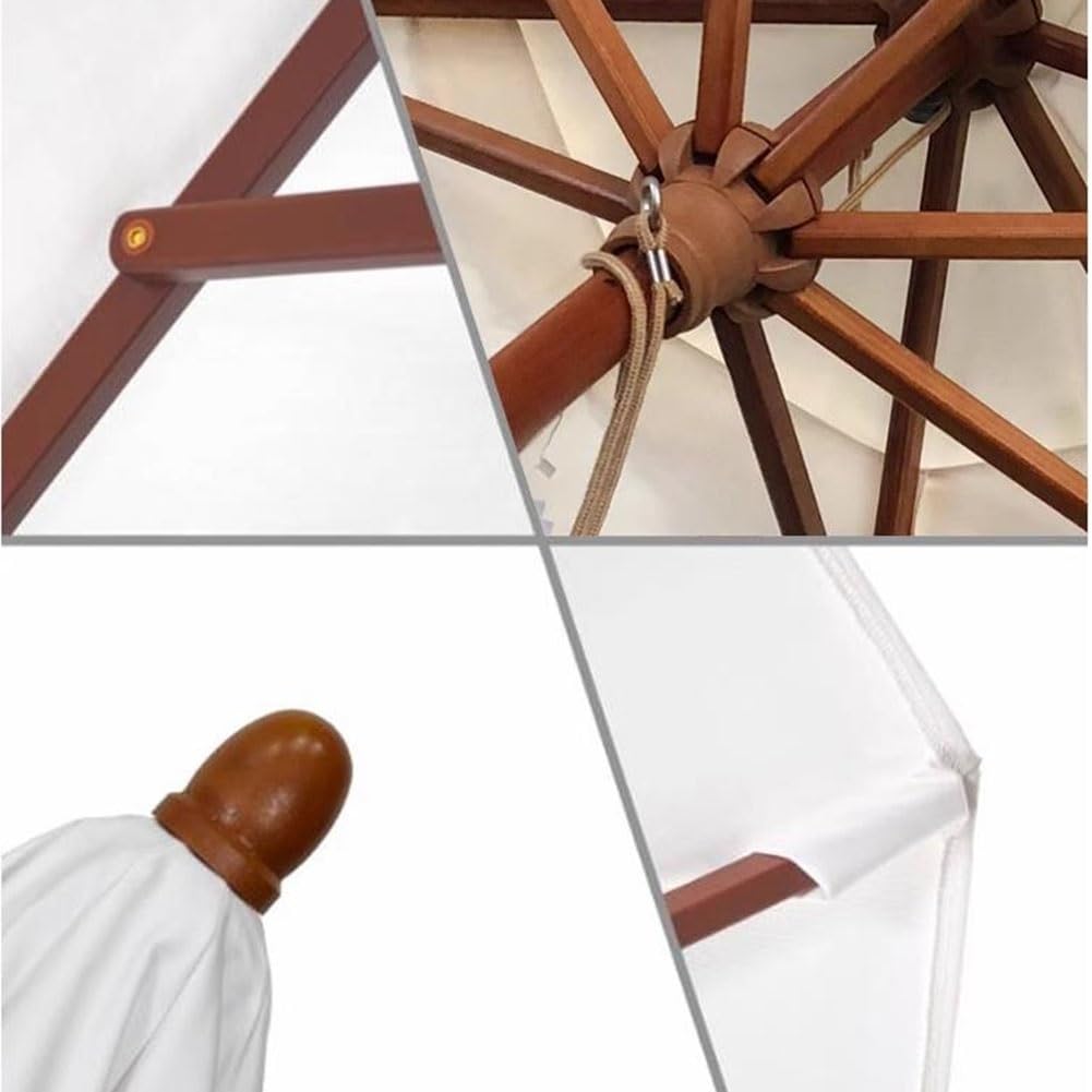 Duży Parasol Ogrodowy W Niebieskie Paski, 270 Cm, Okrągły Drewniany Parasol Tarasowy, Parasol Przeciwsłoneczny Do Stołów Ogrodowych, Tarasów I Basenów