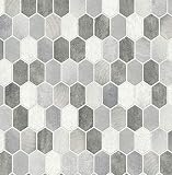NextWall Faux Brushed Hex Tile Peel and Stick Wallpaper (ICY Grey & Nickel)