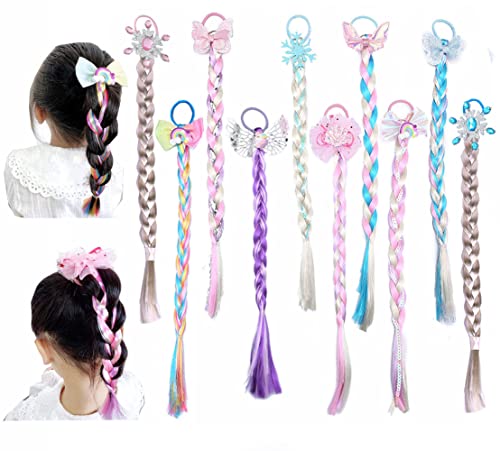 10Pcs Long Braided Wigs Princess Hairpiece Wig Braid Girls Cosplay Headband Hair Dess up Costume Accessories for Girls (C)