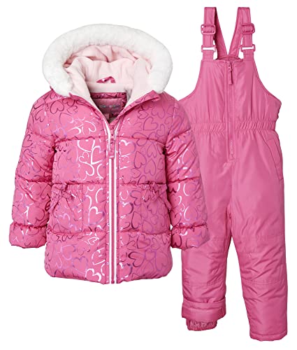 Wippette Baby Girls' Snowsuit - 2 Piece Insulated Ski Jacket and Snow Bib (Size: 12M-6X), Size 6X, Rose