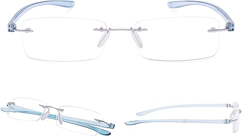 Miniatura 4 de Gafas de lectura paquete de 7 lectores sin montura de lente pequeña (brazo azul)