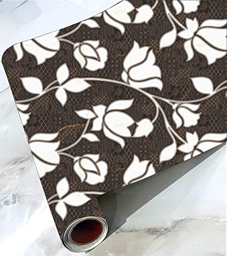 Image of CABANA HOMES Wall Stickers Botanical DIY Flower Wallpaper for Decals (45 x 125 cm, 1 Roll) (6 sq. ft) Decorative Self Adhesive Home Decor Bedroom Living Room, Dark Brown