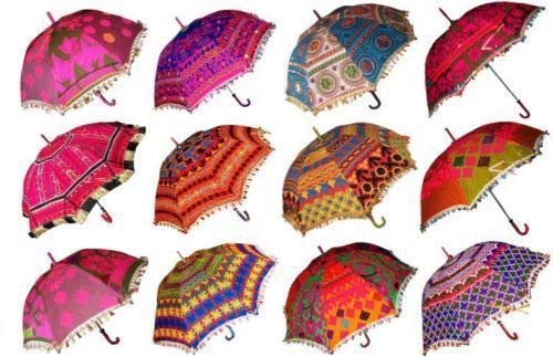 Indian Wedding Umbrella Decoration Handmade embroidery Elephant Umbrella Decorations Mirror parasols Cotton Umbrellas Lot (Assorted color)