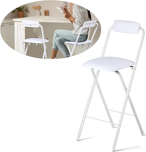 Taburete plegable, portátil, elegante y cómodo, asiento plegable para campamento, cocina y bar, taburete plegable alto con respaldo y reposapiés,
