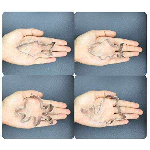Bonropin Under The Sea Creatures Cookie Cutter Set - 8 Piece Stainless Steel Cutters Molds Cutters For Making Shark, Mermaid Tail, Seahorse, Starfish, Seashell, Octopus, Clownfish, Seal #TOP5