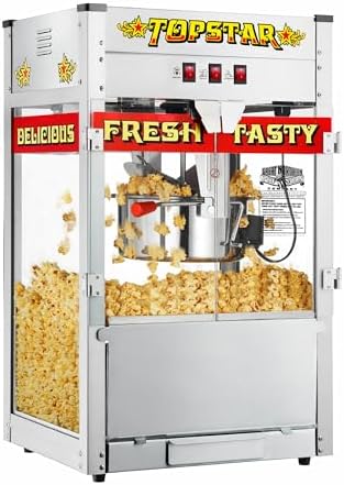 Top Star Popcorn Machine - 12oz Stainless-Steel Kettle, Reject Kernel Tray, Warming Light, and Accessories by Great Northern Popcorn (Red and Yellow)