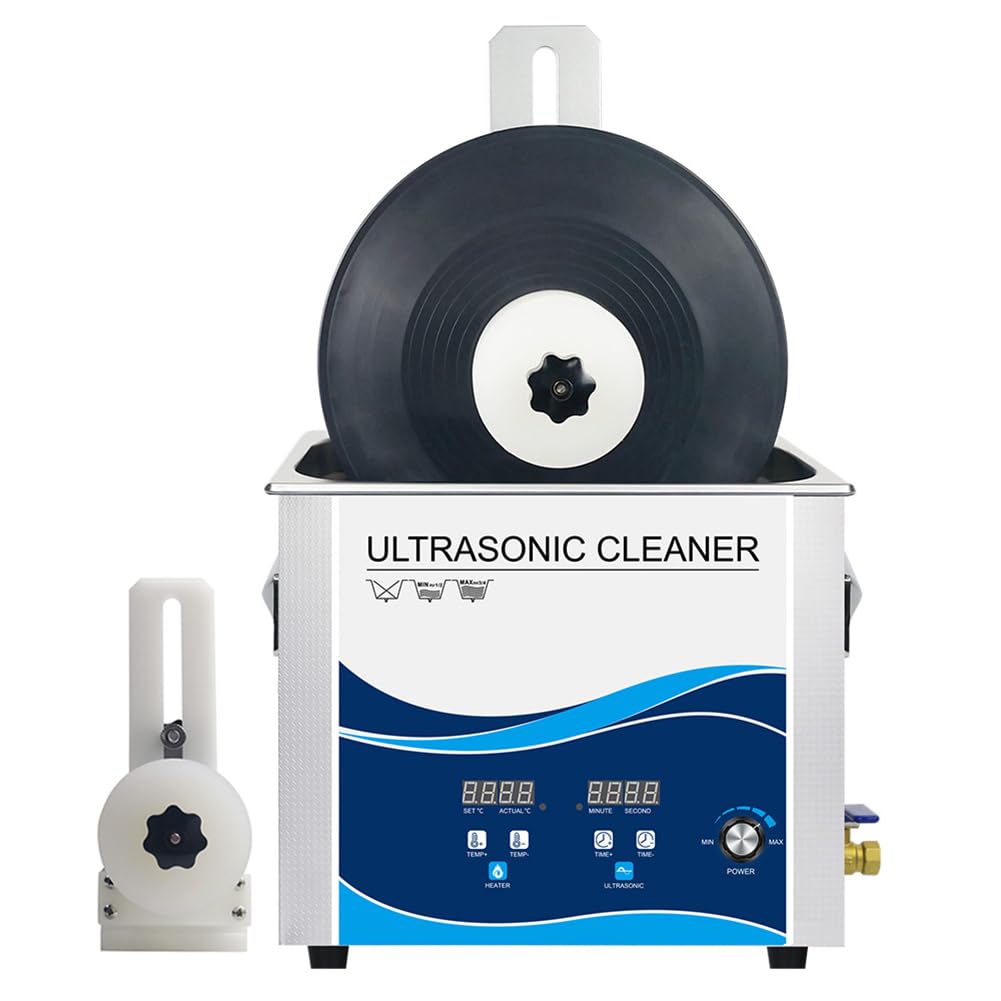 Pulitore a ultrasuoni per Dischi in Vinile, Album LP, Lavatrice a ultrasuoni Digitale Degas da 6,5 l e 180 W con Supporto sollevabile, Pulizia di 1-7 Dischi in Vinile