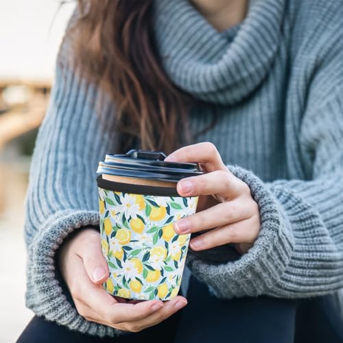 Image of Reusable Insulated Sleeve for Iced Coffee Cup, 3-Pack Coffee Neoprene Drink Sleeve for Cold & Hot Drinks, Beverage Holder for Iced Coffee (Bright Lemons)
