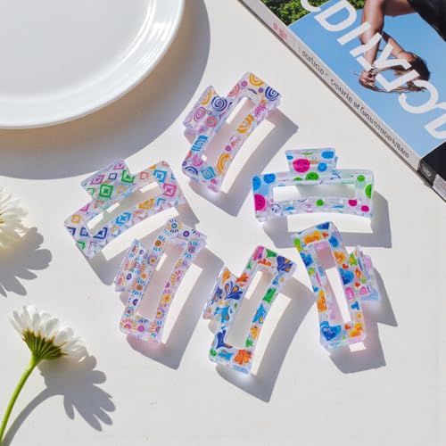 Image of Cerrito 3 Pcs Big Hair Claw Clips, Large Rectangle Clutchers for Hair, Strong Hold Nonslip Printed Clip Hair Accessories for Women & Girls with Thick, Thin, Curly, Straight, Multicolor