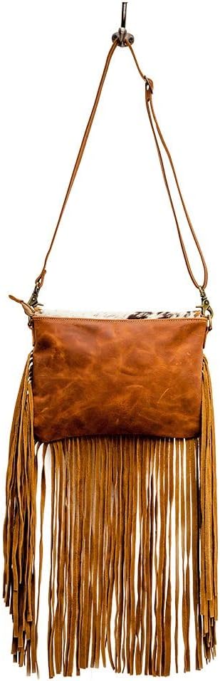 Myra Bag Western Leather Crossbody Bag for Women - Upcycled Canvas Shoulder Bag with Tassels Lunatone - Image 6