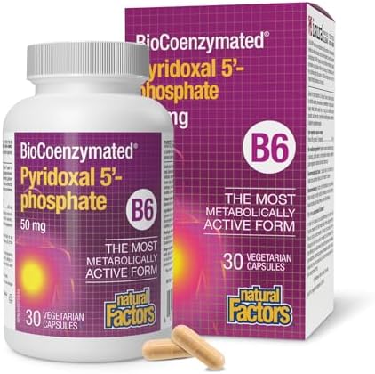 Natural Factors BioCoenzymated Pyridoxal 5’-Phosphate (P5P) Vitamin B6 50 mg, 30 Veg Caps, The Most Metabolically Active Form of B6, Proudly Canadian
