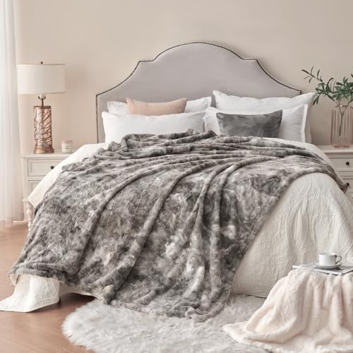 Krifey Oversized Faux Fur Throw Blanket, Soft Fluffy Fuzzy Cozy Blanket for Couch, Sofa and Bed, Luxury Mink Plush for Women, Room Home Dorm Decor, Marbled Gray 60