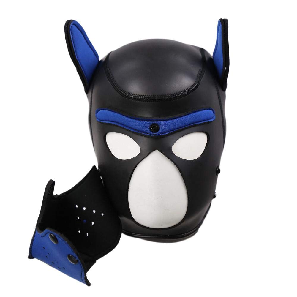 Afus Puppy Mask Dog Mask Adult Cosplay Full Mask with Ear (Blue XL)