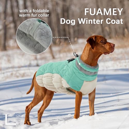 Image of FUAMEY Dog Coat for Large Dogs, Fleece Dog Winter Jacket with Harness
