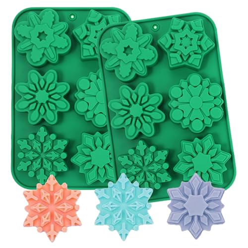 2 Pack Snowflake Silicone Molds Christmas Silicone Molds for Making Soap Resin Bath Bomb Ice Cube Chocolate Candy Snowflake Design for Christmas DIY