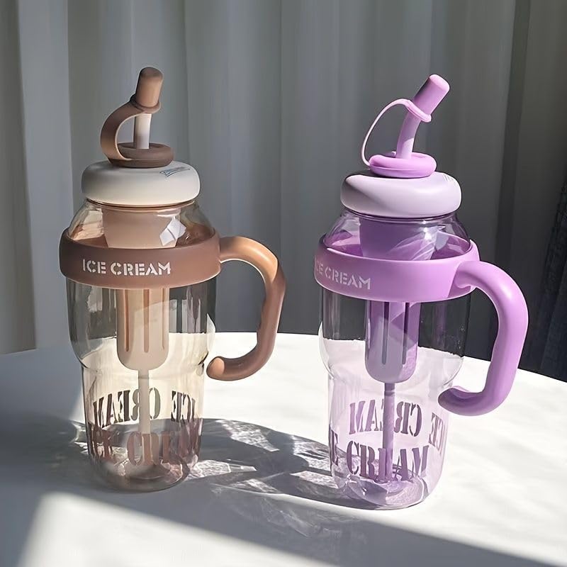 Image of Ice Cream Insulated Water Bottle with Straw and Handle, 1300ml, BPA Free, Leak Resistant, Large Capacity Tumbler - Multicolor
