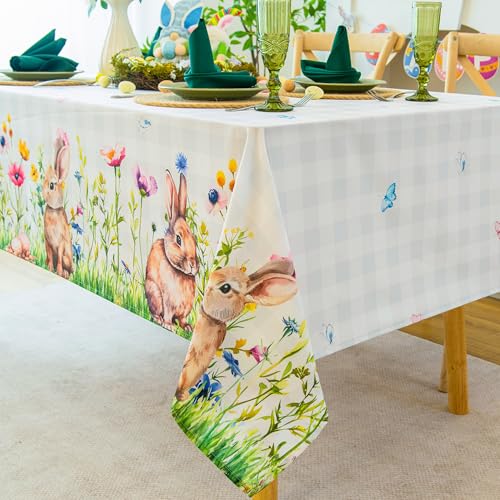 Easter-Bunny-Tablecloth-Waterproof–Spring-Floral-Print-Rectangular-Table-Cloth-Stain-Resistant-Table-Cover-Perfect-for-Dining-Kitchen-Decor-W60-x-L84 Easter Bunny Tablecloth Waterproof–Spring Floral Print Rectangular Table Cloth Stain Resistant Table Cover Perfect for Dining Kitchen Decor W60 x L84