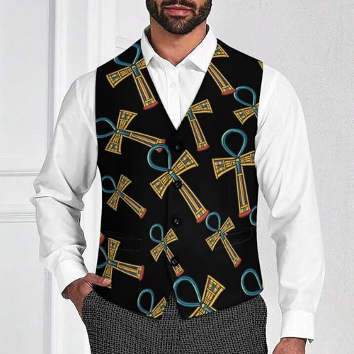 Egyptian Ankh Symbol Men's Suit Vests Business Formal Dress V-Neck Waistcoat Tops with 2 Pockets2