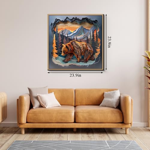 Puzzles de oso animal para adultos 1000 piezas, rompecabezas difíciles de cortar en papel, naturaleza planta bosque montaña como decoración de hogar miniatura 4