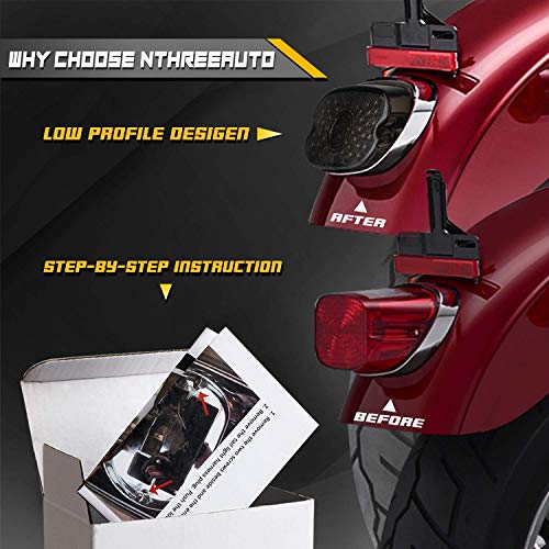 Image of NTHREEAUTO Smoked LED Tail Light Brake Turn Signal Light Low Profile Taillights Compatible with Harley Road King, Sportster 883 1200, FXDL, FLST, Electra Road Glide, Dyna