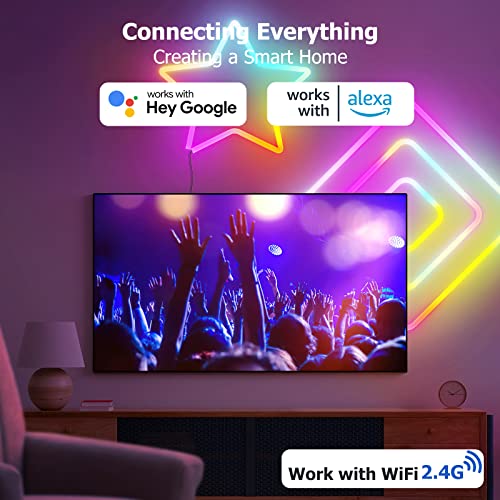 Image of 16.4ft WiFi RGB Rope Lights with Music Sync, Waterproof Flexible Dimmable Smart LED Strip Lights for Bedroom with Remote and Adapter, Compatible with Alexa, Indoor Outdoor Decor