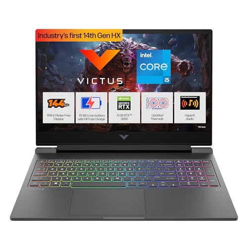 Image of HP Victus, 14th Gen Intel Core i5-14450HX, 6GB RTX 3050 Gaming Laptop, (16GB DDR5, 512GB SSD) 144Hz, IPS, 16.1inch(40.9cm) Flicker-Free, Win 11, M365* Office24, Mica Silver,2.31kg, RGB, R1705tx