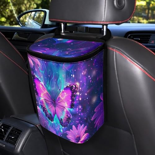 Image of KEIAHUAN Purple Butterfly Foldable Hanging Car Trash Can for SUV Truck Van Automotive Vehicle Garbage Cans Large Capacity Garbage Bin for Travel Camping Office