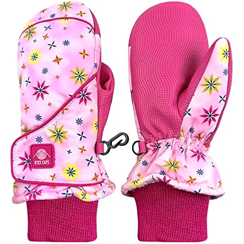 N'Ice Caps Kids Toddler Baby Waterproof Mittens - Thinsulate Easy-On Wrap Winter Snow Gloves, Fuchsia With Flowers, 2-3 Years Cover