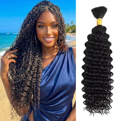 Wequeen 16A Human Braiding Hair Deep Wave 50g 22 Inch 1 Bundles/Pack 100% Unprocessed Brazilian Virgin Hair No Weft Bulk Human Hair for Braiding Curly Hair Extensions for Boho Braids,Natural Black