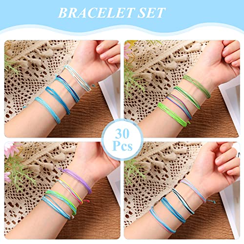 Image of Hicarer 30 Pieces Adjustable Woven Anklets Bracelets Bohemian Braided Rope Bracelets Waterproof Wax Coated Anklets for Women