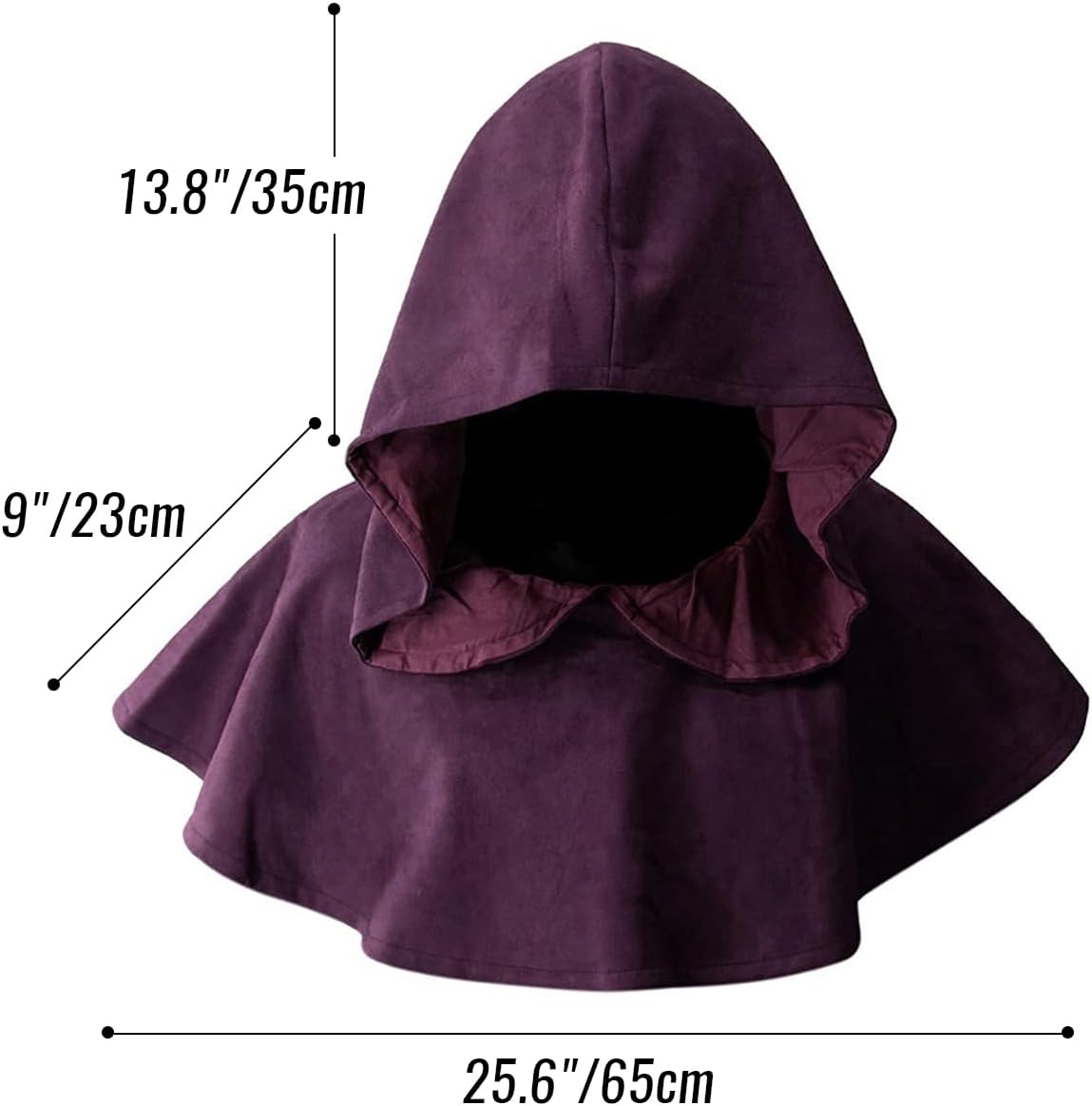 FURPHI Medieval Cowl Hood Renaissance Faux Suede Cape Pagan Cosplay Halloween Costume Accessories - Image 7