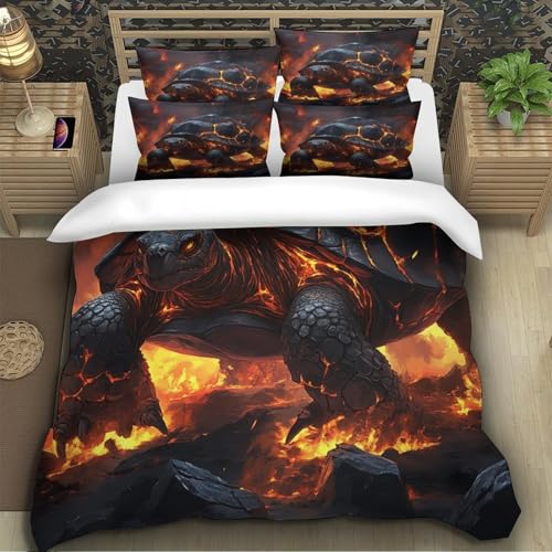 Housse de couette tortue de feu 3D lavable et résistante aux taches