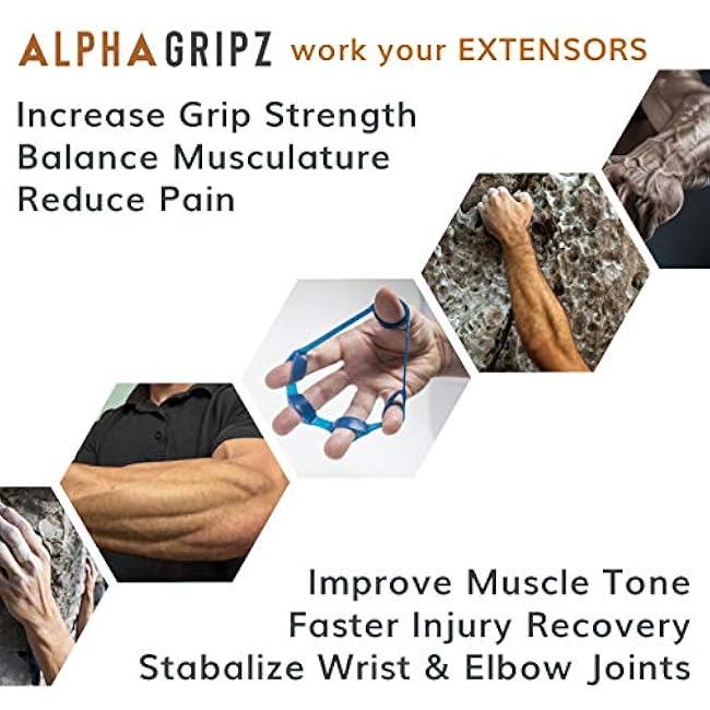 ALPHA GRIPZ Complete Set | Original Hand Grip Extensor Trainer Strengthener, Forearm Exerciser Workout, Finger Resistance Bands Strength, Tendonitis, Carpal Tunnel, Wrist, Elbow, Arthritis Pain Relief