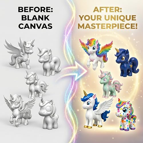Image of Unscroo DIY 3D Model Painting Kits - Dinosaurs, Ice Age Animals & Unicorns - 3D Printed Art & Craft Hobby Gift for Kids, Teens & Adults - Return Gift Sets (Unicorn Magic (5-Pack))
