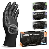 PROGRIP Einweghandschuhe Diamant Grip, Schwarz, Einmalhandschuhe Extra Stark, Nitrilhandschuhe Gr. L, 2x dicker, Handschuhe Einweg, Arbeitshandschuhe für Werkstatt & Montage, 50 Stk/Box