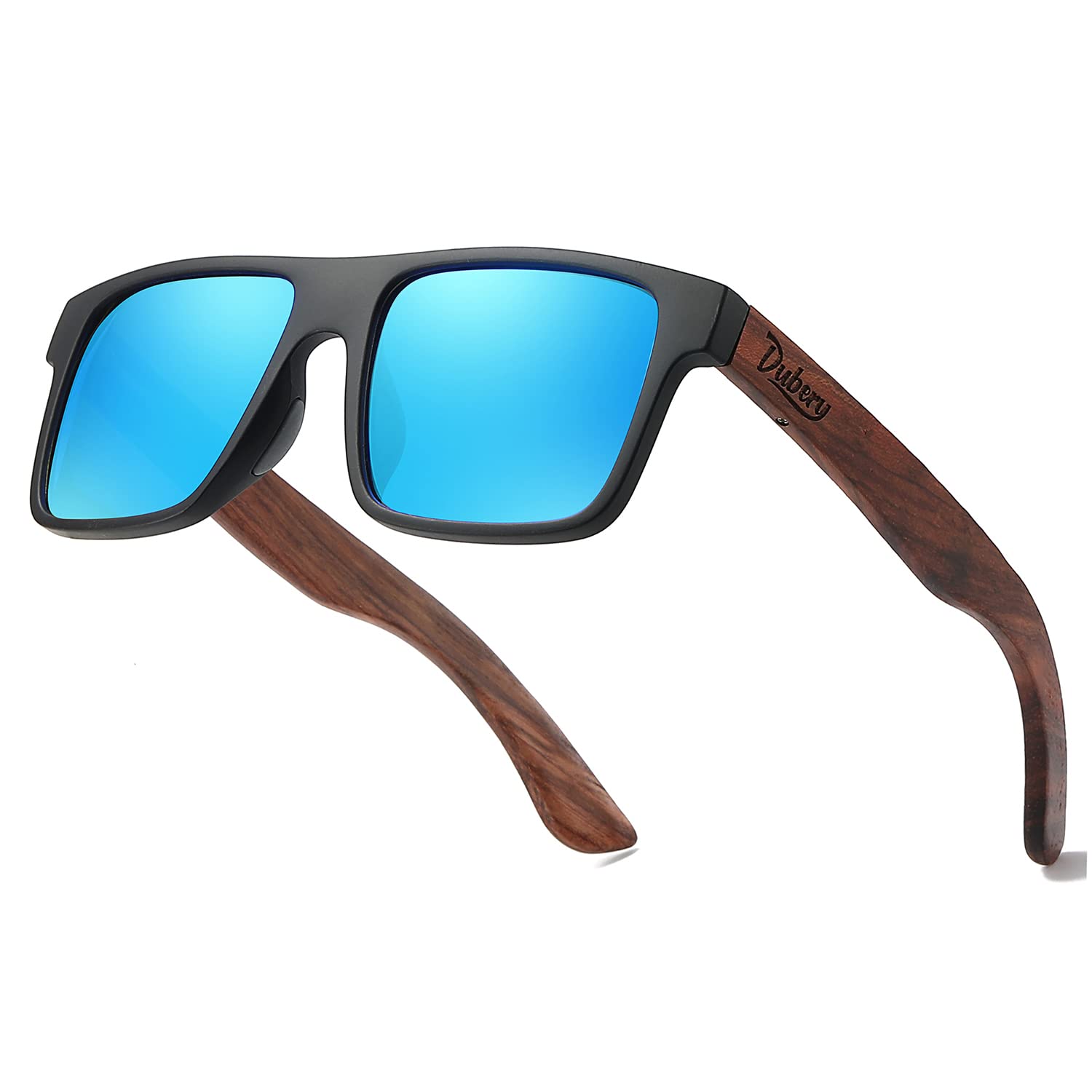 DUBERY Wood Frame Square Polarized Sunglasses for Men Women UV400 Protection Wooden Sun Glasses D833