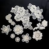 Qililandiy 10 Pcs Beige Mixed Style Embroidery Lace Flower Patches Appliques DIY Sewing Craft for Decoration, Sew On Patches for Repairing and Decorating
