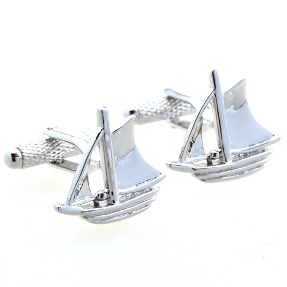MRCUFF Sailing Ship Sailboat Sails Pair Cufflinks in a Presentation Gift Box & Polishing Cloth
