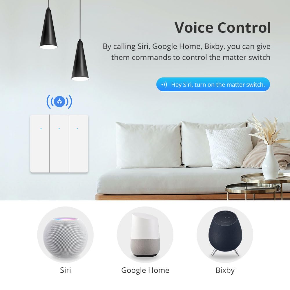 Matter over WiFi Smart Light Switch, Smart Push Button Switches for Lights Work with Homekit Smartthings Google Home App - Image 3
