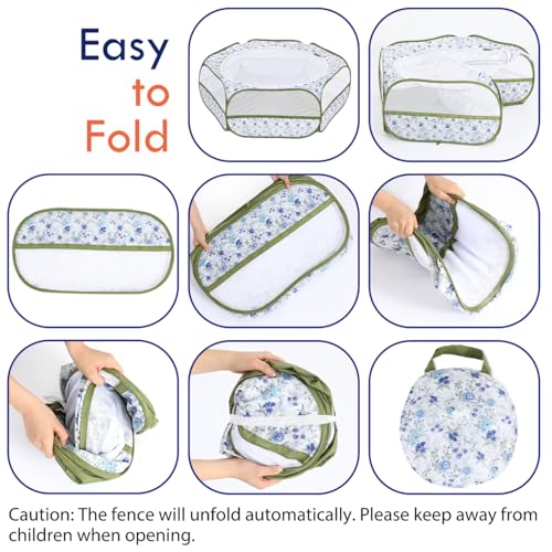 Image of Pawaboo Small Animal Playpen with Zippered Cover, Blue + White Flower