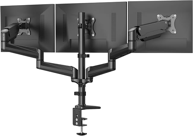 HUANUO Moniteur Triple pour écrans de 17-32 pouces, réglage Gaming Triple Monitor Stand avec pivotant, Tilt & Rotation, chaque bras tient 17.6 Lbs