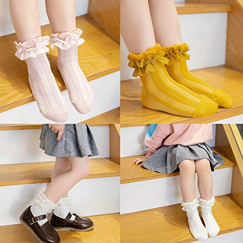 5 pairs Baby Girls Ruffle Socks, Kids Toddler Frilly Lace Ruffle Dress Cotton Socks3